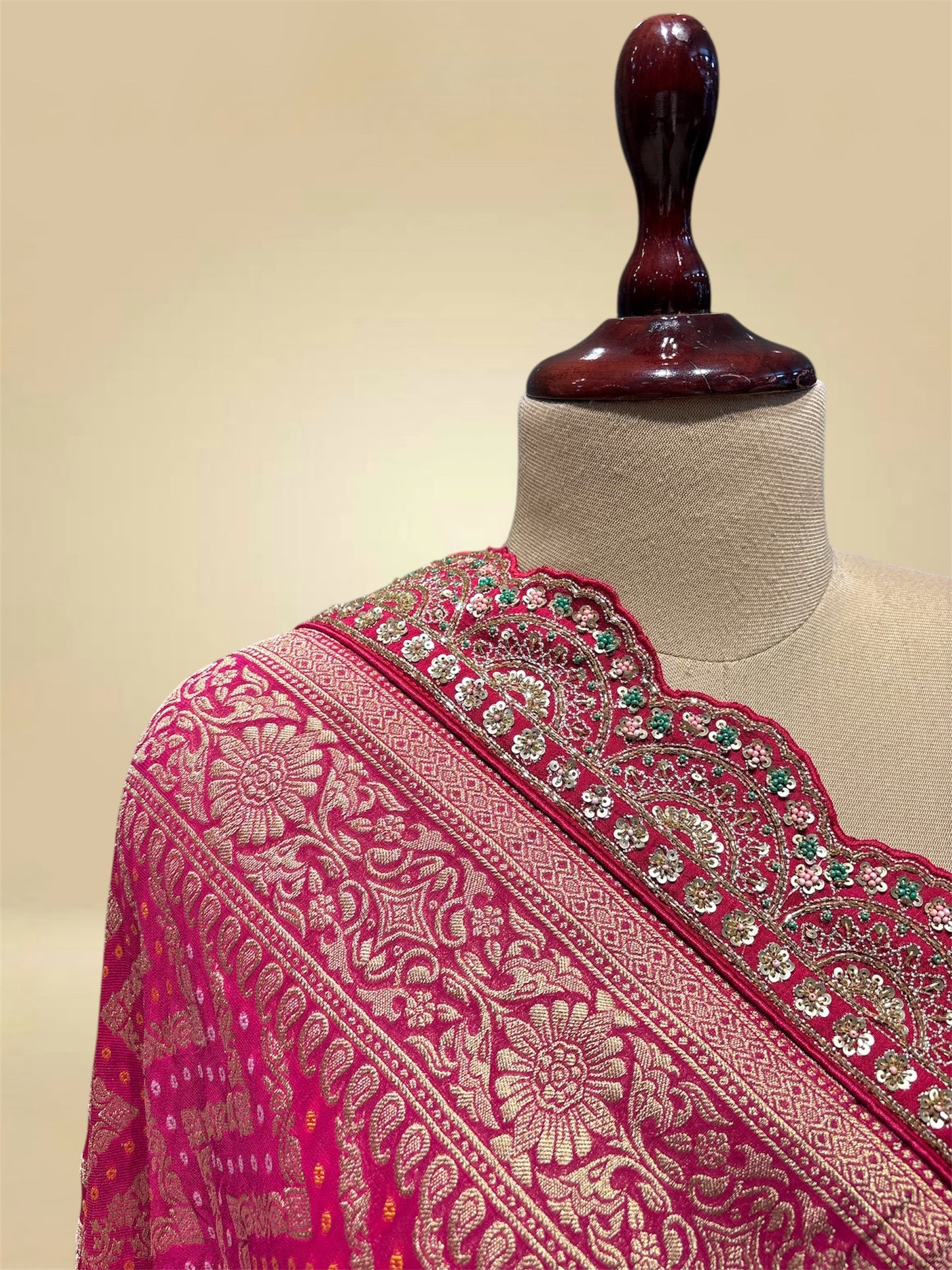 RANI COLOUR BANDHANI KHADDI DUPATTA WITH HAND-EMBROIDERED BORDER