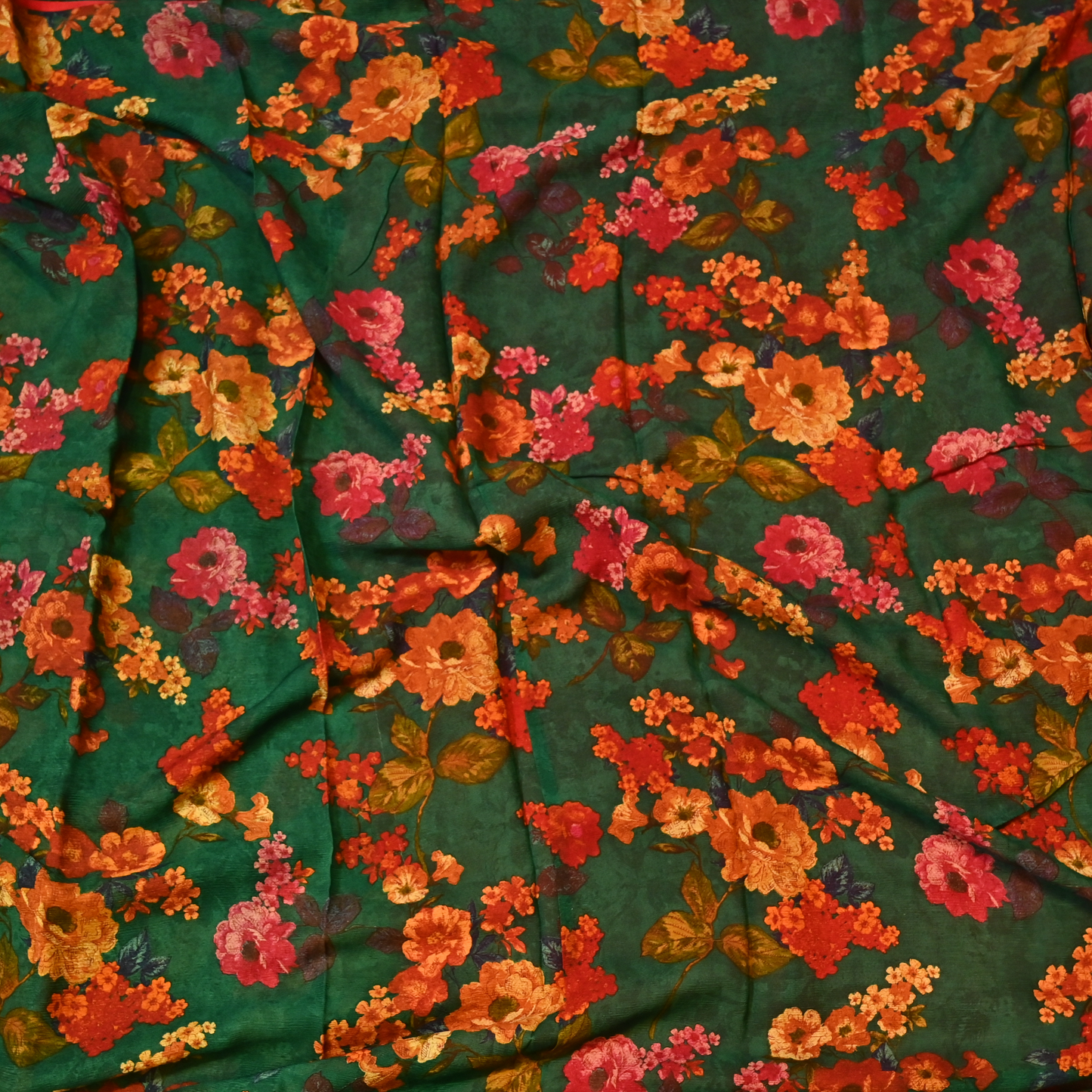 LUSH EMERALD GREEN FLORAL PRINTED PURE CHIFFON SAREE
