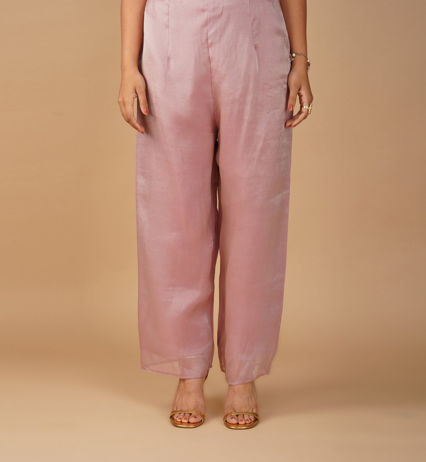 (DELIVERY IN 20 DAYS) PINK ZARDOZI EMBROIDERED SOFT GEORGETTE TISSUE SUIT WITH PANTS & ORGANZA DUPATTA