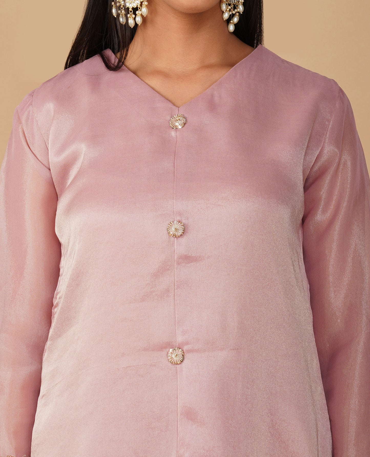 (DELIVERY IN 20 DAYS) PINK ZARDOZI EMBROIDERED SOFT GEORGETTE TISSUE SUIT WITH PANTS & ORGANZA DUPATTA