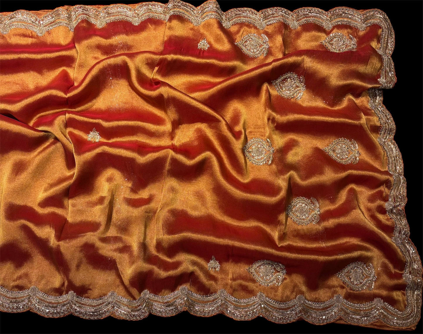 MAROON TISSUE SAREE WITH ZARDOZI & BEADS EMBROIDERY