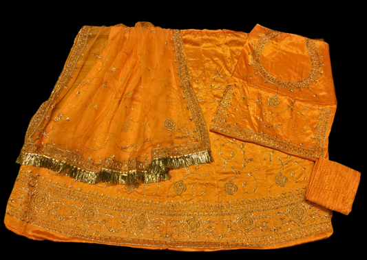 ORANGE PURE SATIN ZARDOZI WORK POSHAK WITH CHIFFON DUPATTA (DELIVERY IN 30 DAYS)