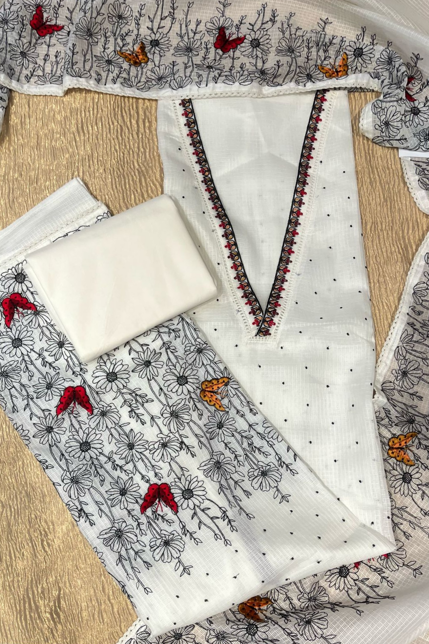 ( DELIVERY IN 20 DAYS ) WHITE KOTA DORIA SUIT WITH THREAD WORK