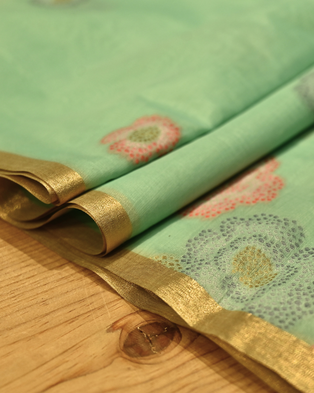 AQUA BLUE COLOUR JAMDANI DHAKAI COTTON SAREE WITH ZARI BORDER
