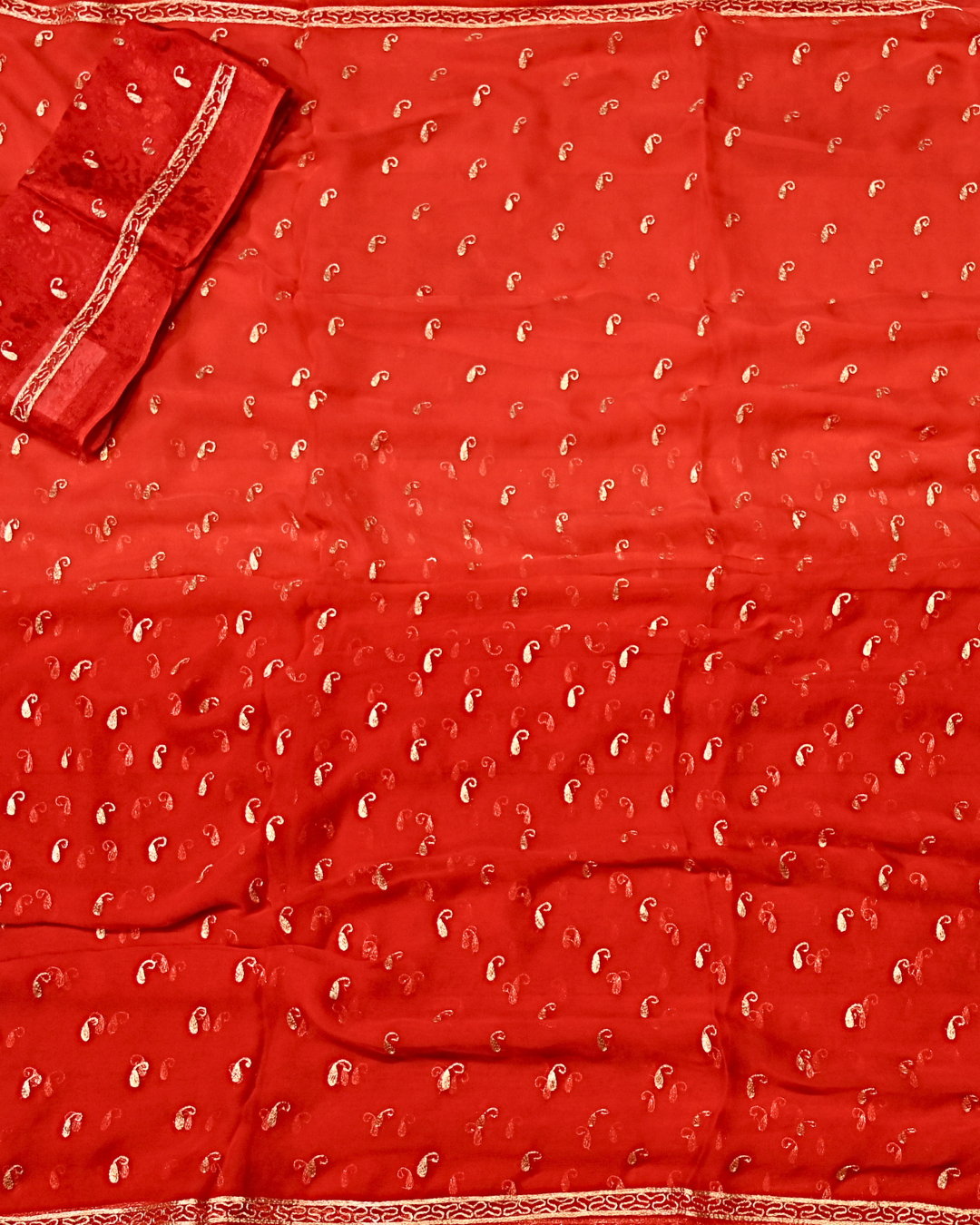 SHADED RED COLOUR, 30 GRAM, PLANT CHIFFON SAREE WITH AARI EMBROIDERY