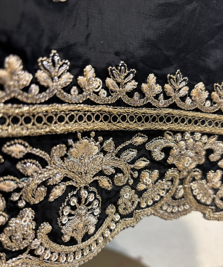 BLACK PLANT BASED SILK EMBROIDERED UNSTITCHED SUIT