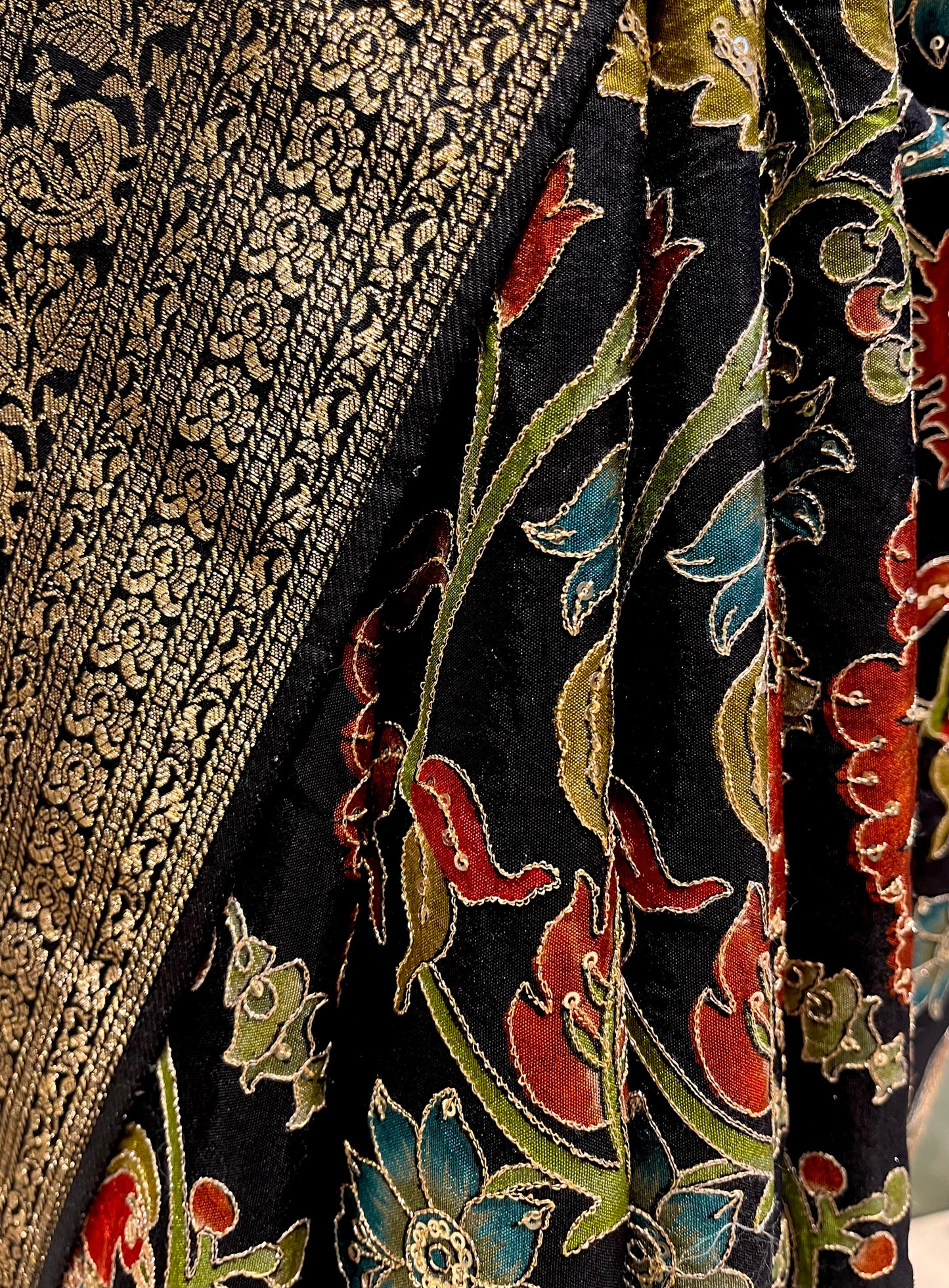 BLACK KALAMKARI KANJIVARAM SAREE WITH BROCADE BLOUSE (DELIVERY IN 20 DAYS)