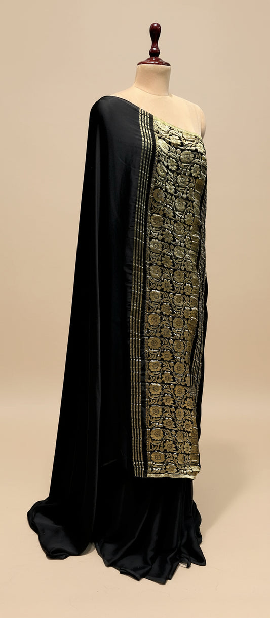 BLACK COLOUR MODAL SILK SATIN SAREE WITH BANARASI PALLA