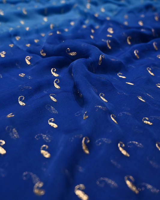 SHADED BLUE COLOUR, 30 GRAM, PLANT CHIFFON SAREE WITH AARI EMBROIDERY