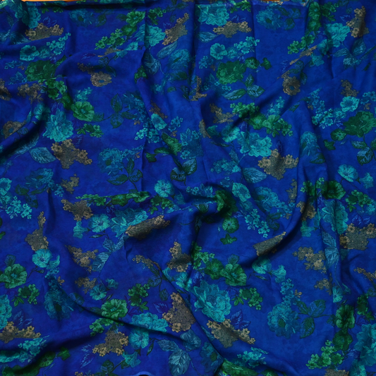 COBALT BLUE FLORAL PRINTED CHIFFON SAREE