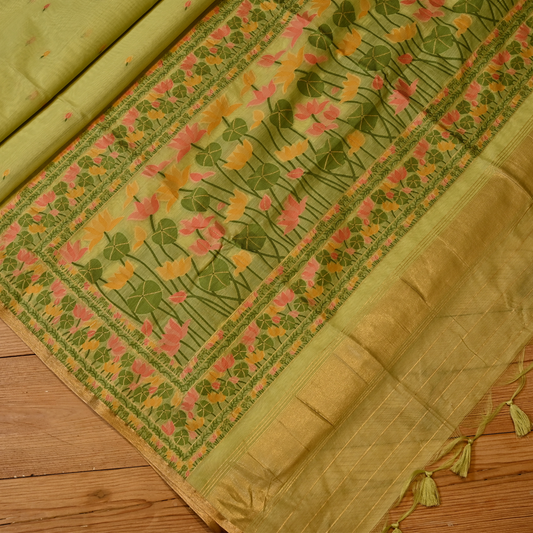 PISTA GREEN JAMDANI DHAKAI COTTON SAREE WITH ZARI BORDER
