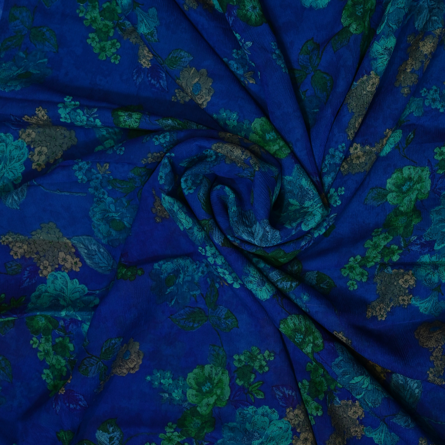 COBALT BLUE FLORAL PRINTED CHIFFON SAREE
