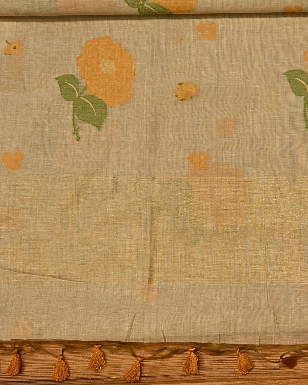BEIGE COLOUR JAMDANI DHAKAI COTTON SAREE WITH ZARI BORDER