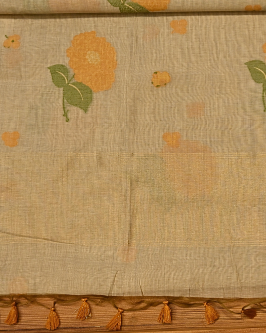 BEIGE COLOUR JAMDANI DHAKAI COTTON SAREE WITH ZARI BORDER