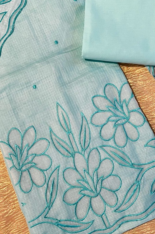 PASTEL AQUA KOTA DORIA UNSTITCHED SUIT SET