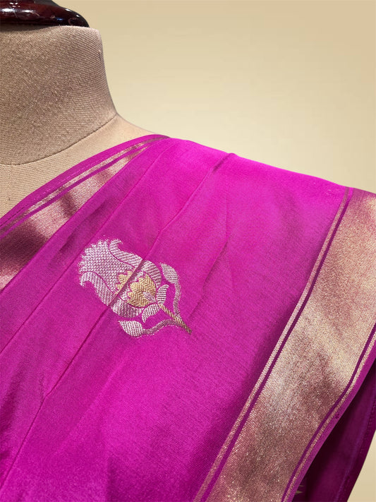 ROYAL FUCHSIA COLOUR PLANT-BASED SILK SAREE WITH ZARI WORK