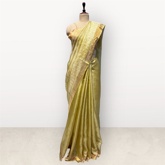 PISTA GREEN SOFT TISSUE SAREE WITH SEQUINS IN THE WEAVE