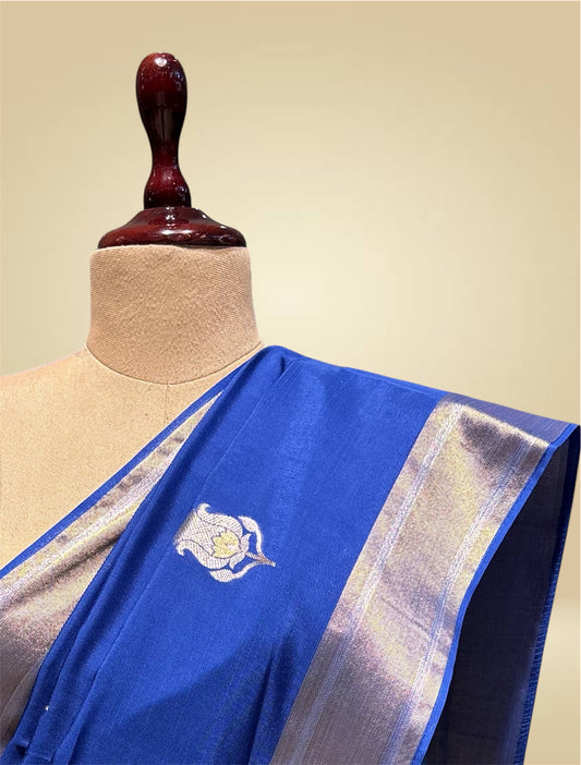 SAPPHIRE BLUE PLANT-BASED SILK SAREE WITH ZARI WORK
