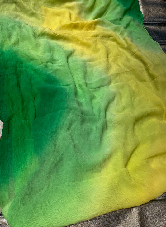 GREEN & YELLOW SHADED PURE CHIFFON SAREE