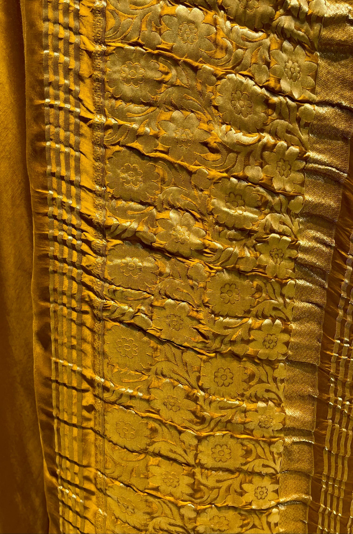MUSTARD COLOUR MODAL SILK SATIN SAREE WITH BANARASI PALLA