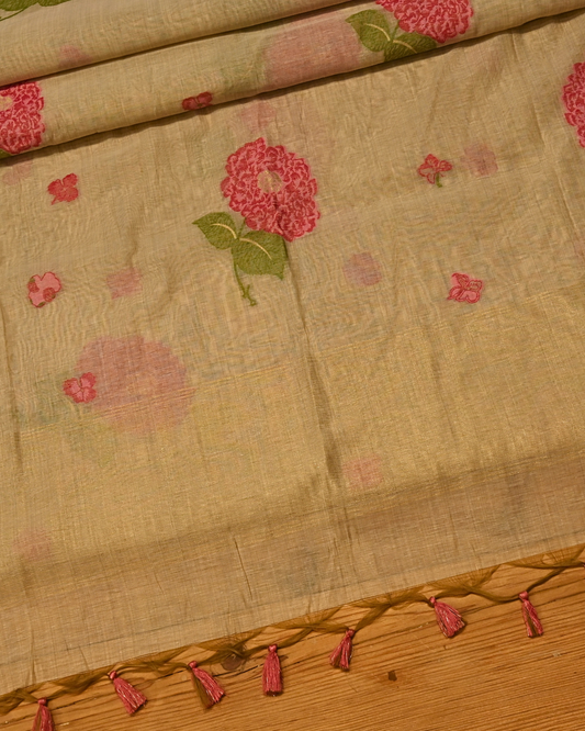 BEIGE COLOUR JAMDANI DHAKAI COTTON SAREE WITH ZARI BORDER
