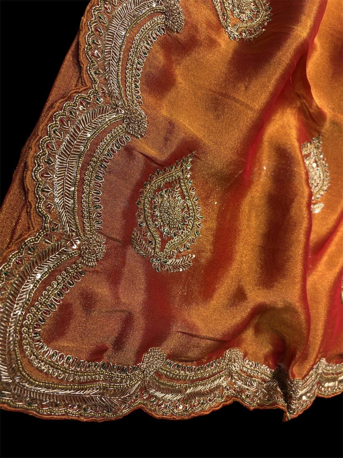 MAROON TISSUE SAREE WITH ZARDOZI & BEADS EMBROIDERY