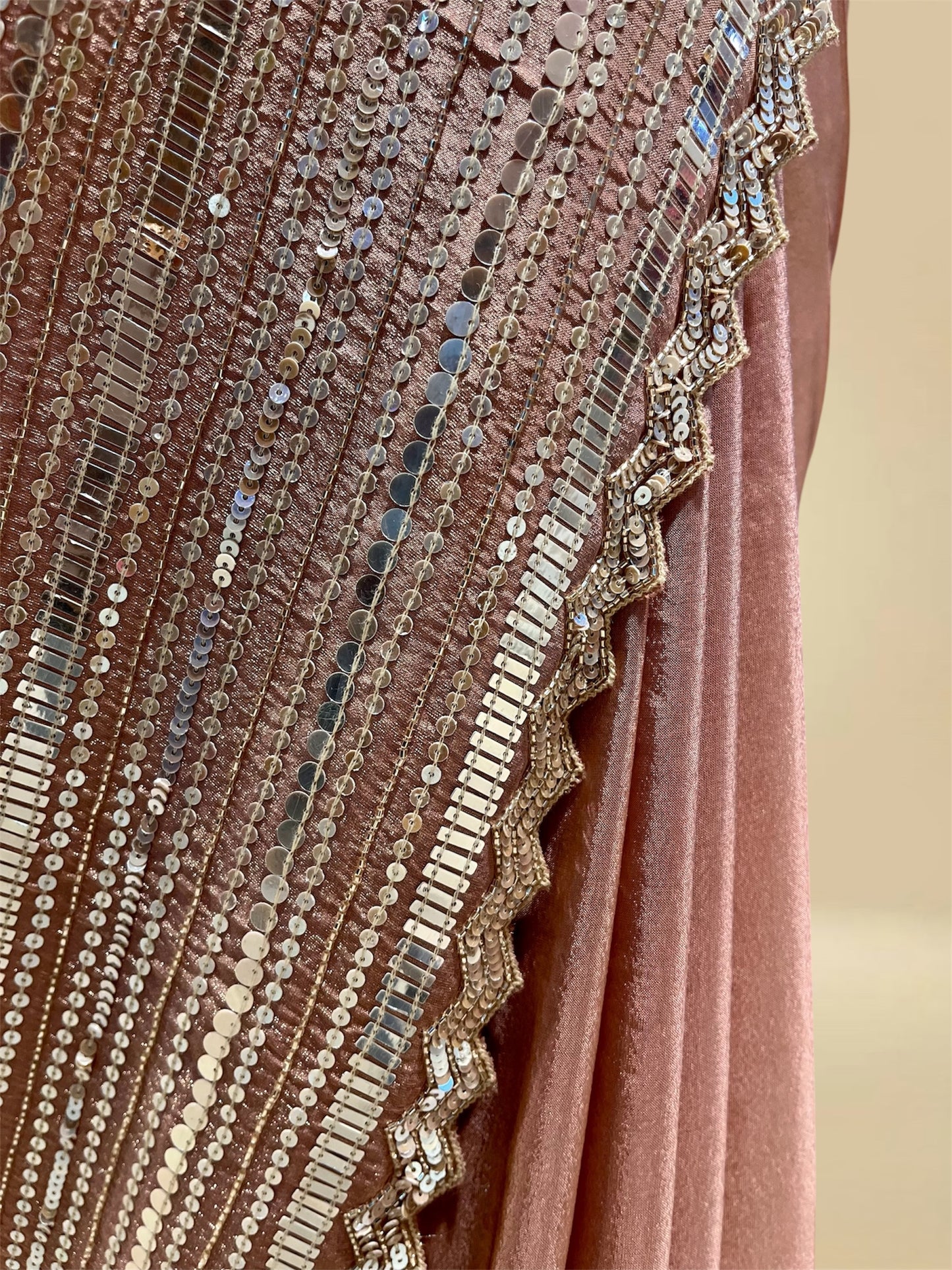 DUSTY ROSE COLOUR TISSUE SEQUINS HAND EMBROIDERED SAREE