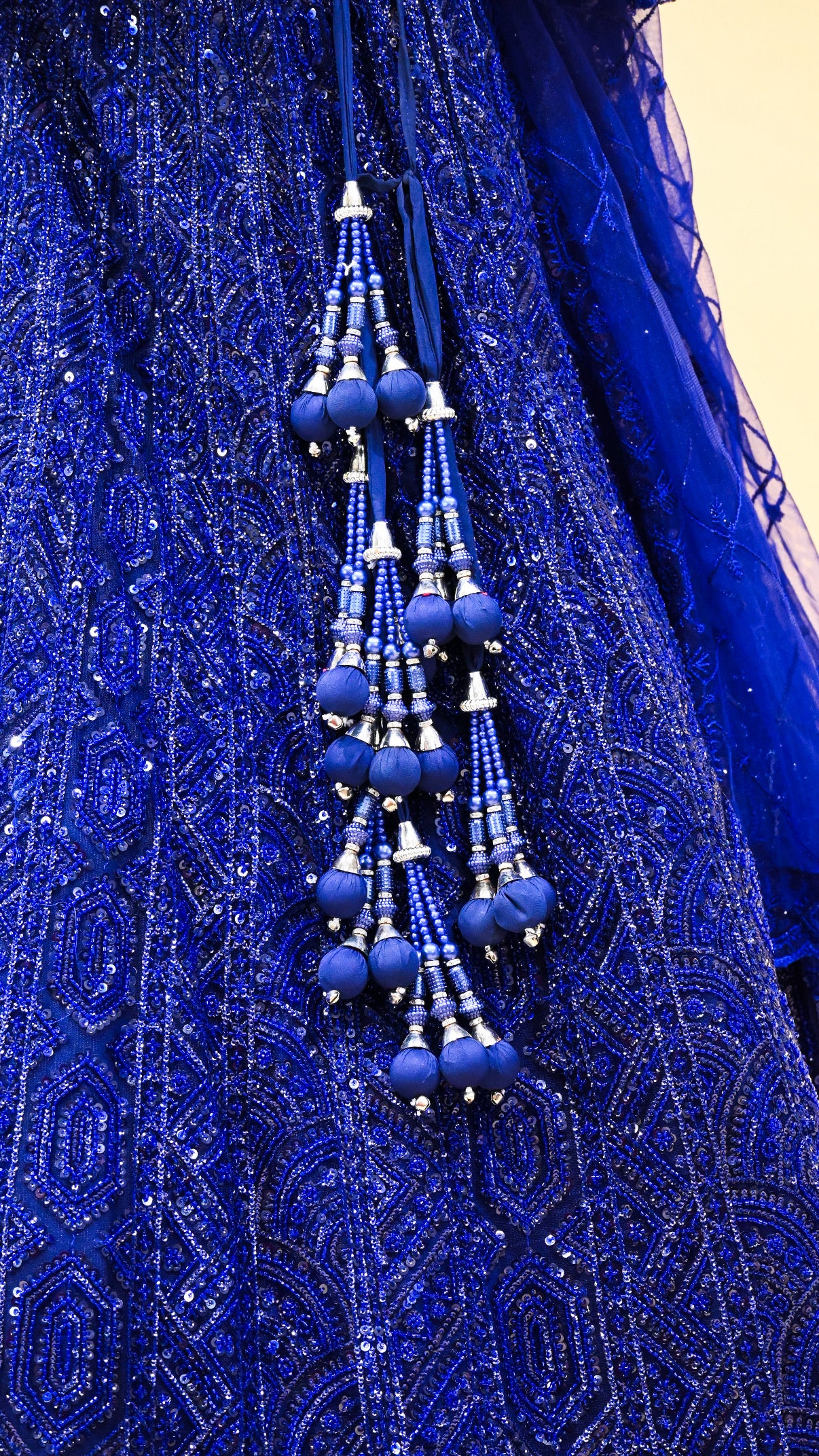 ROYAL BLUE SEQUINS EMBROIDERED LEHENGA WITH CROP TOP & NET DUPATTA