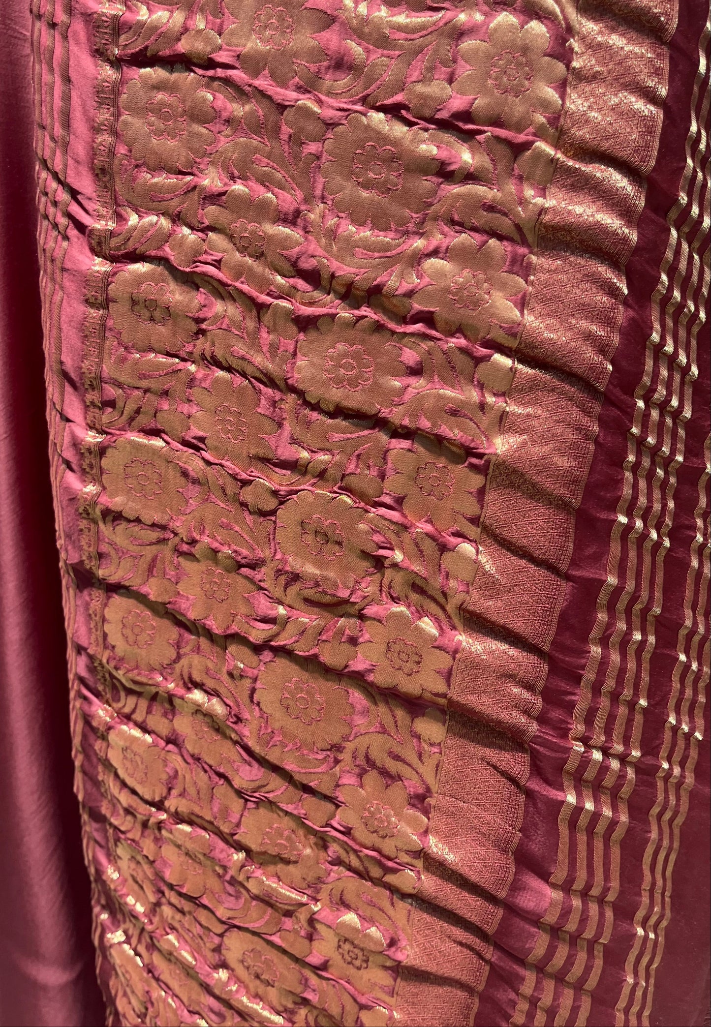 TURKISH ROSE COLOUR MODAL SILK SATIN SAREE WITH BANARASI PALLA