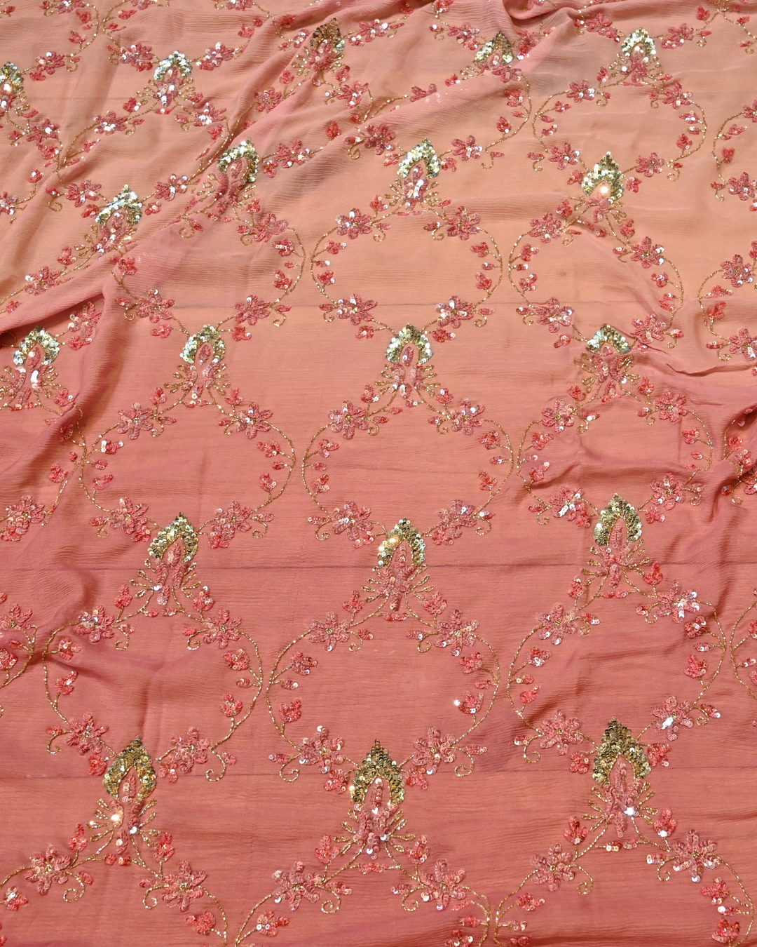 (DELIVERY IN 30 DAYS) SOFT PEACH SEQUIN JAAL SAREE