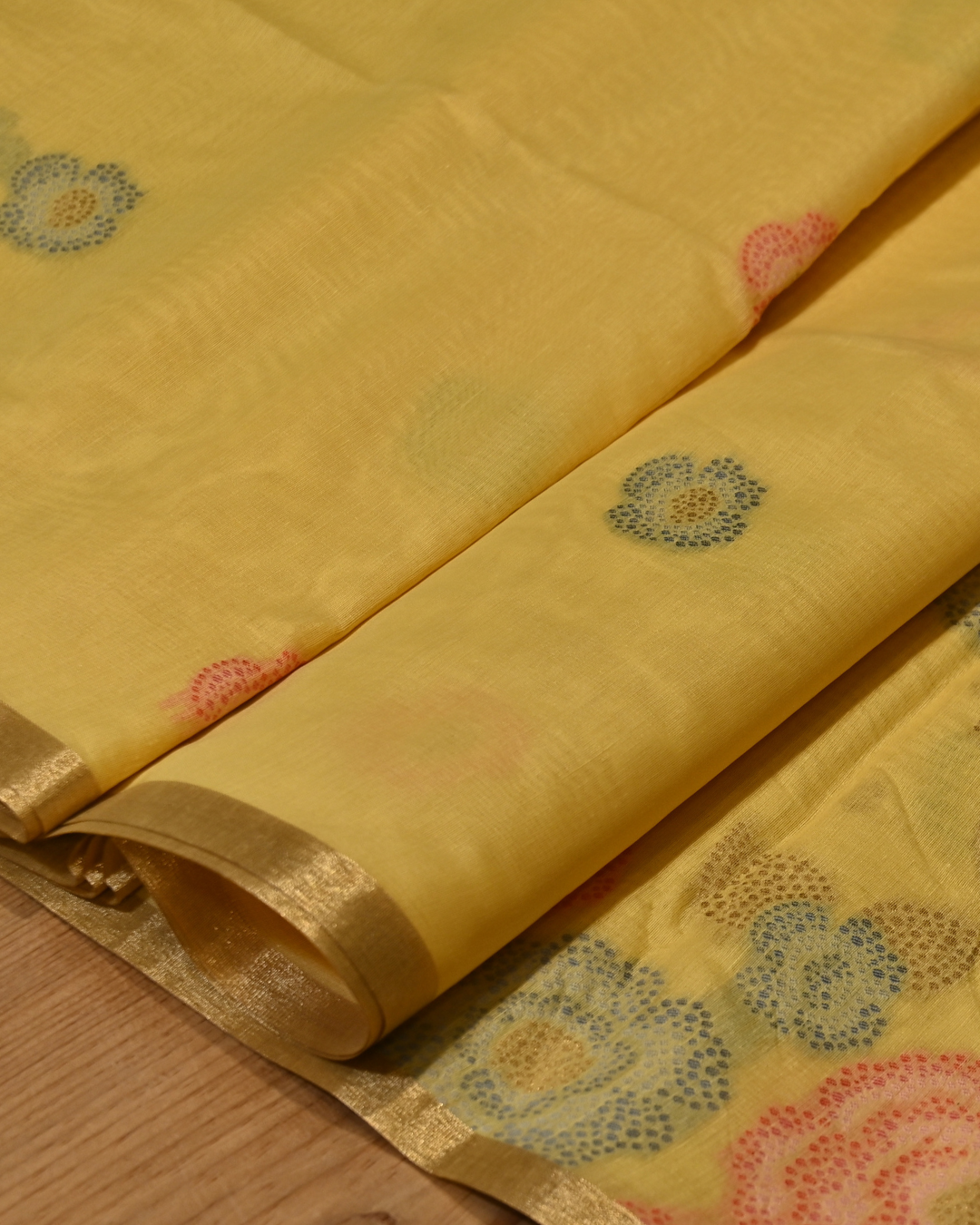 WARM YELLOW COLOUR JAMDANI DHAKAI COTTON SAREE WITH ZARI BORDER