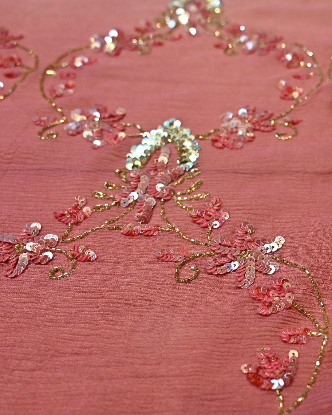 (DELIVERY IN 30 DAYS) SOFT PEACH SEQUIN JAAL SAREE
