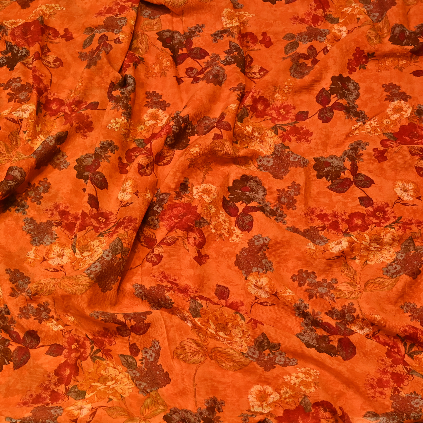 BURNT ORANGE FLORAL PRINTED CHIFFON SAREE