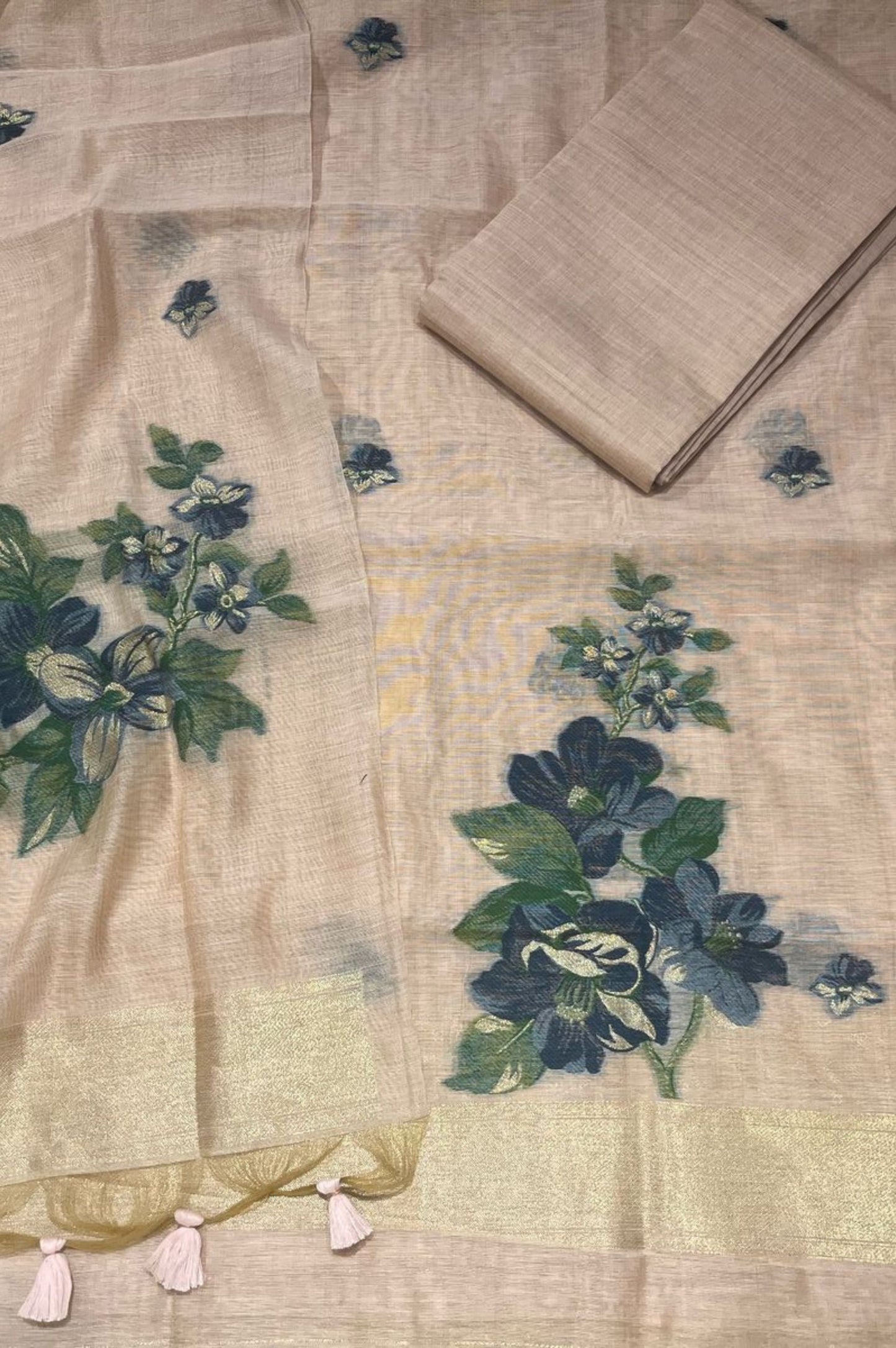 BEIGE TANT DHAKAI JAMDANI UNSTITCHED SUIT SET (3-piece)