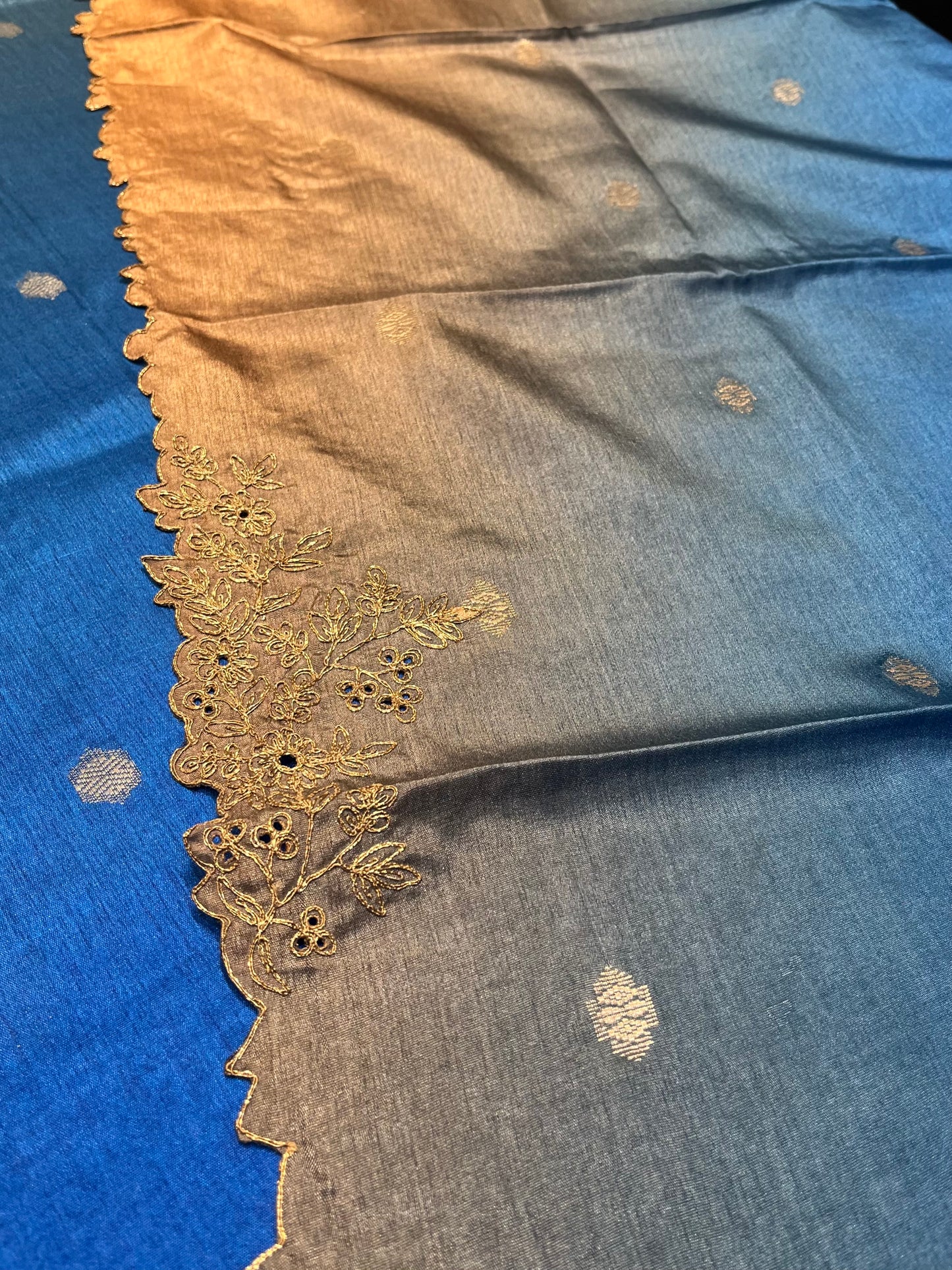 SILK SHADED UNSTITCHED SUIT SET EMBELLISHED WITH ZARDOZI WORK (DELIVERY IN 20 DAYS)