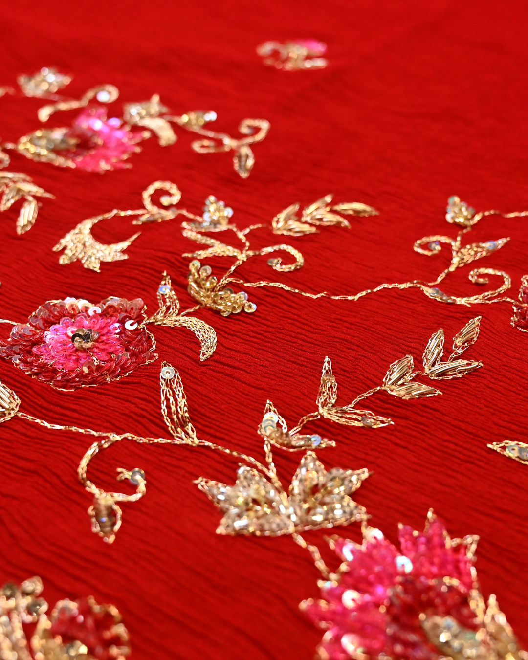 (DELIVERY IN 30 DAYS) RED COLOUR SRAEE WITH AARI, ZARDOZI & SEQUINS WORK