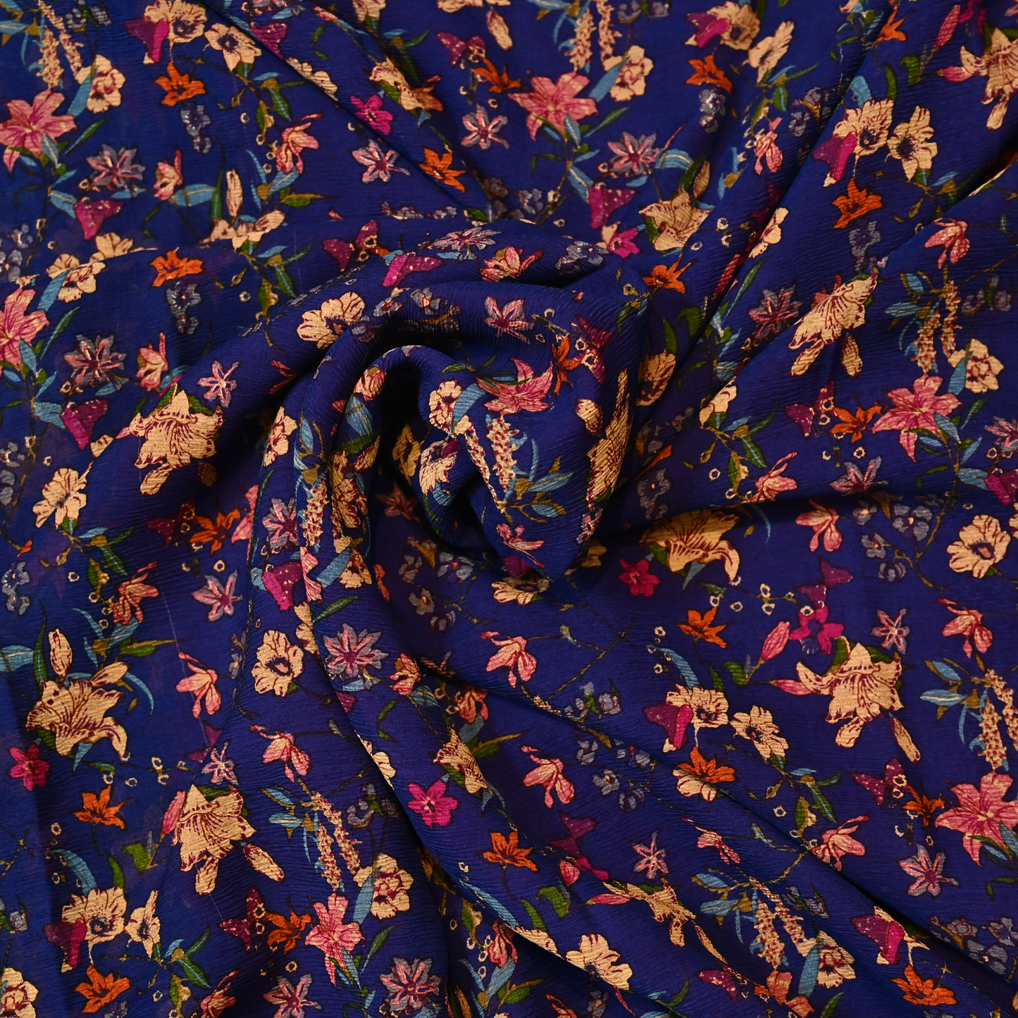 ROYAL BLUE FLORAL PRINTED CHIFFON SAREE