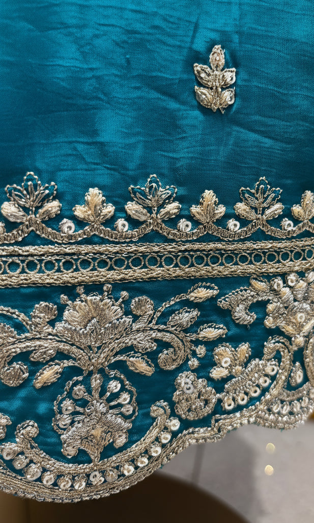 TEAL COLOUR PLANT BASED SILK EMBROIDERED UNSTITCHED SUIT