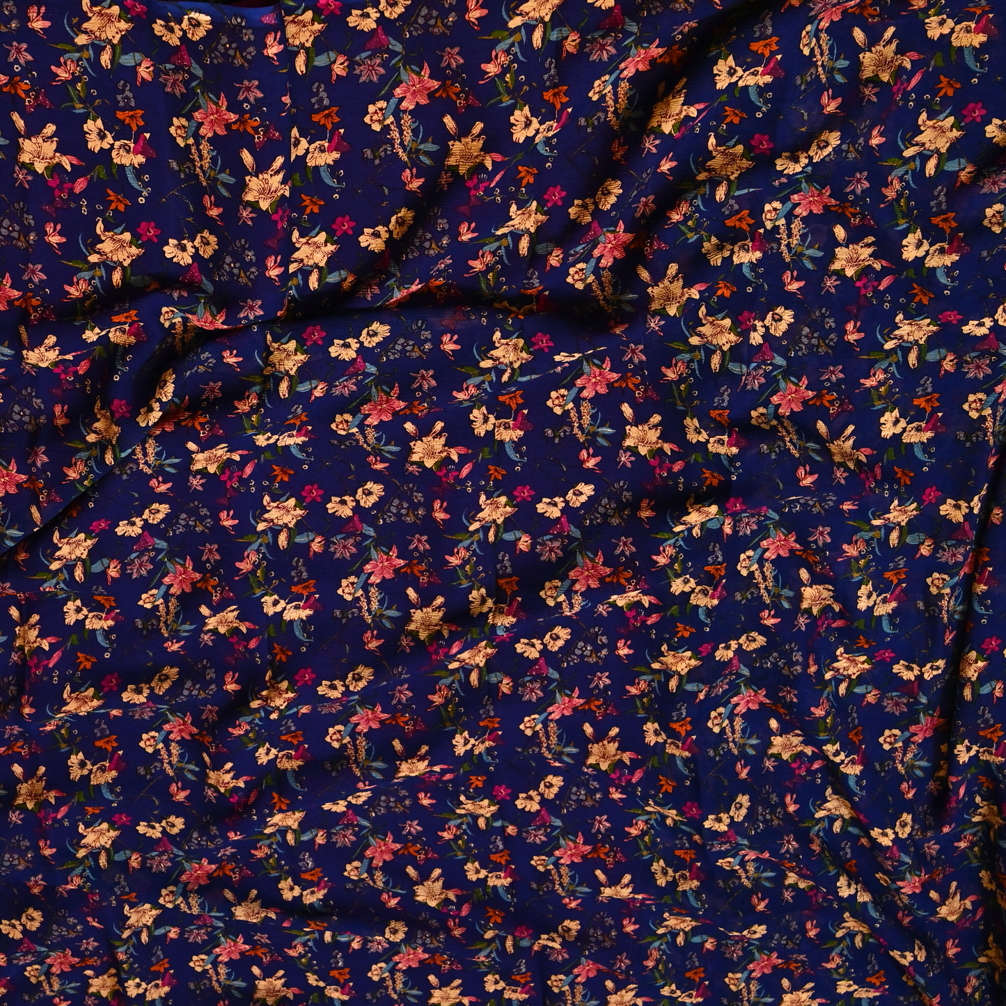 ROYAL BLUE FLORAL PRINTED CHIFFON SAREE
