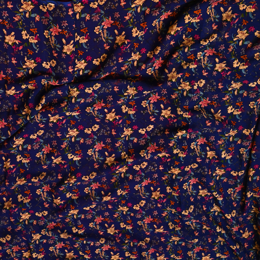 ( DELIVERY IN 15-20 DAYS ) ROYAL BLUE FLORAL PRINTED CHIFFON SAREE