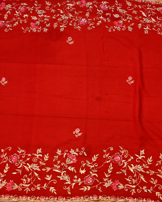 (DELIVERY IN 30 DAYS) RED COLOUR SRAEE WITH AARI, ZARDOZI & SEQUINS WORK