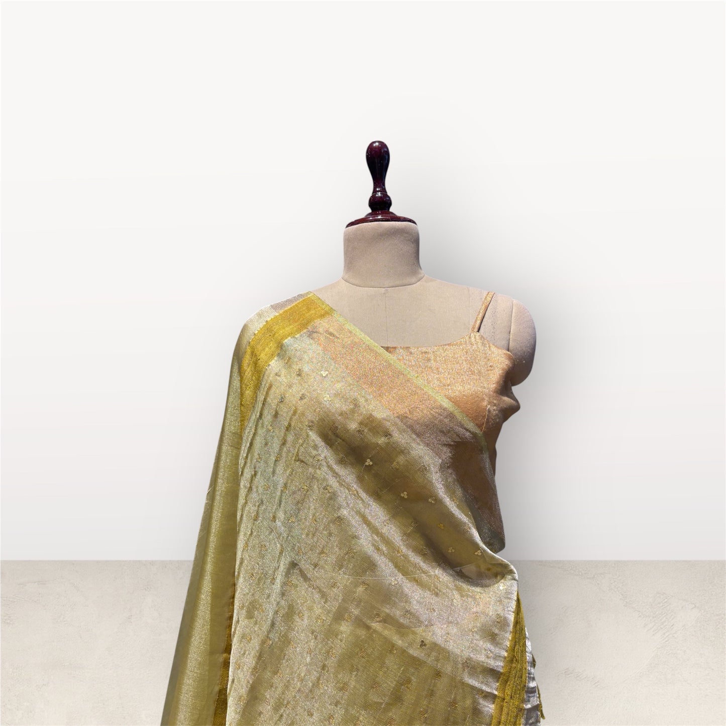 PISTA GREEN SOFT TISSUE SAREE WITH SEQUINS IN THE WEAVE