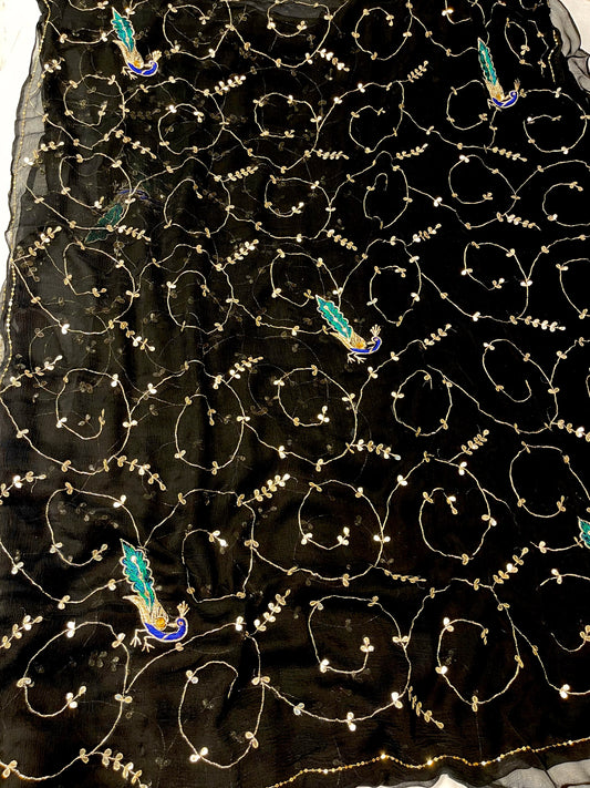 BLACK CHIFFON SAREE WITH GOTA EMBROIDERY