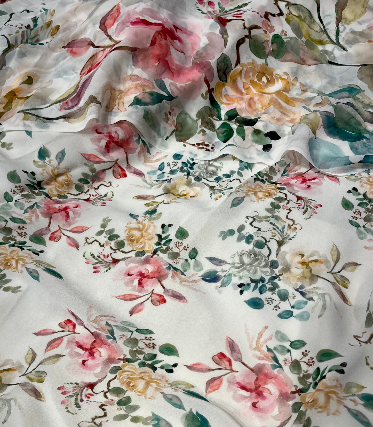 WHITE PURE GEORGETTE FLORAL PRINTED SAREE (DELIVERY IN 20 DAYS)