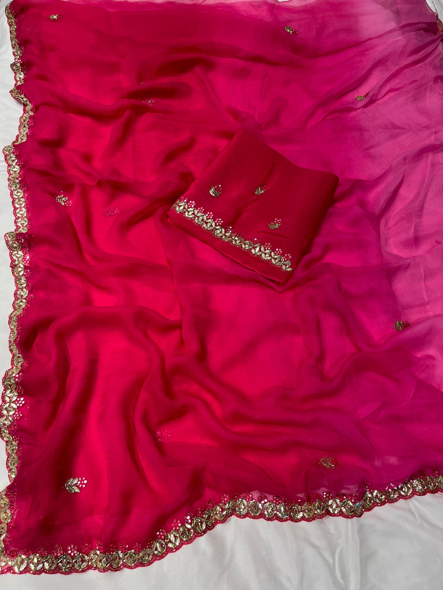 PINK SHADED CHIFFON SAREE EMBELLISHED WITH GOTA PATTI & MIRROR FOIL WORK - Kothari Sons