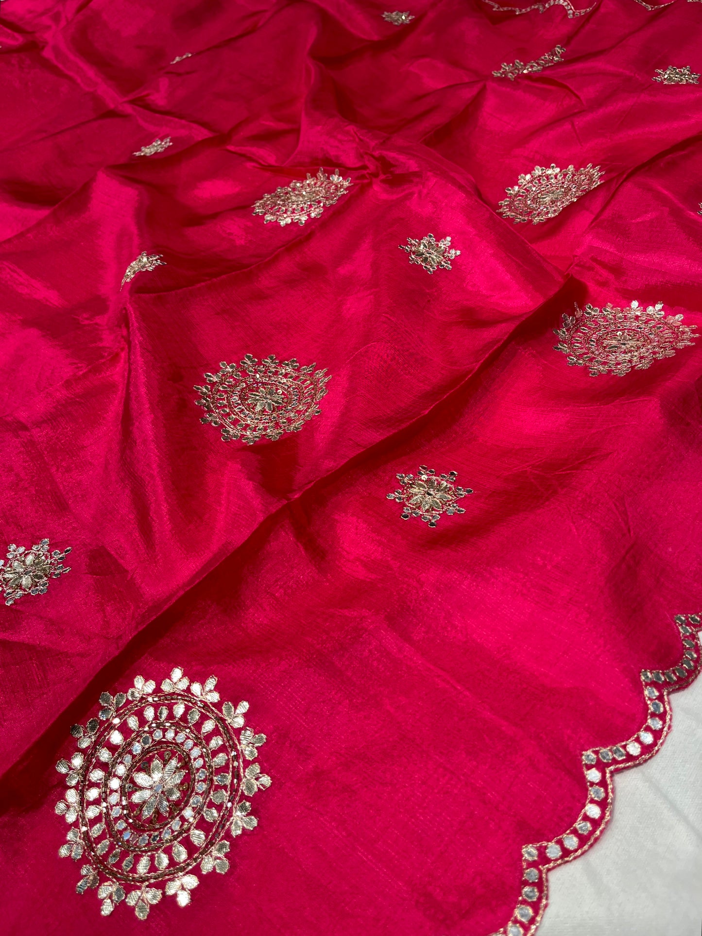RUBY PINK TUSSAR SILK SAREE EMBELLISHED WITH FOIL MIRROR WORK