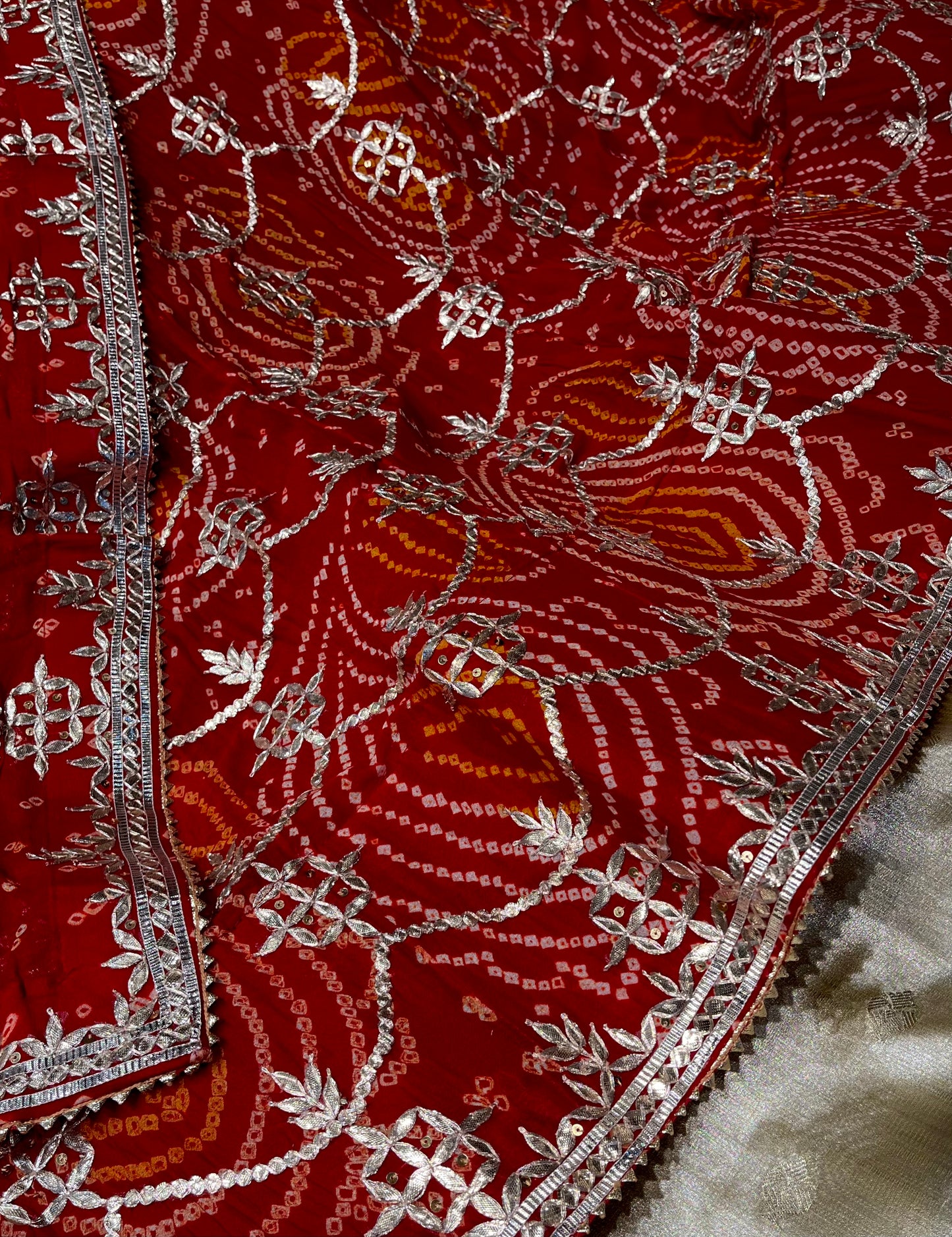 RED PURE GEORGETTE OJARIYA LEHENGA WITH GOTA PATTI WORK