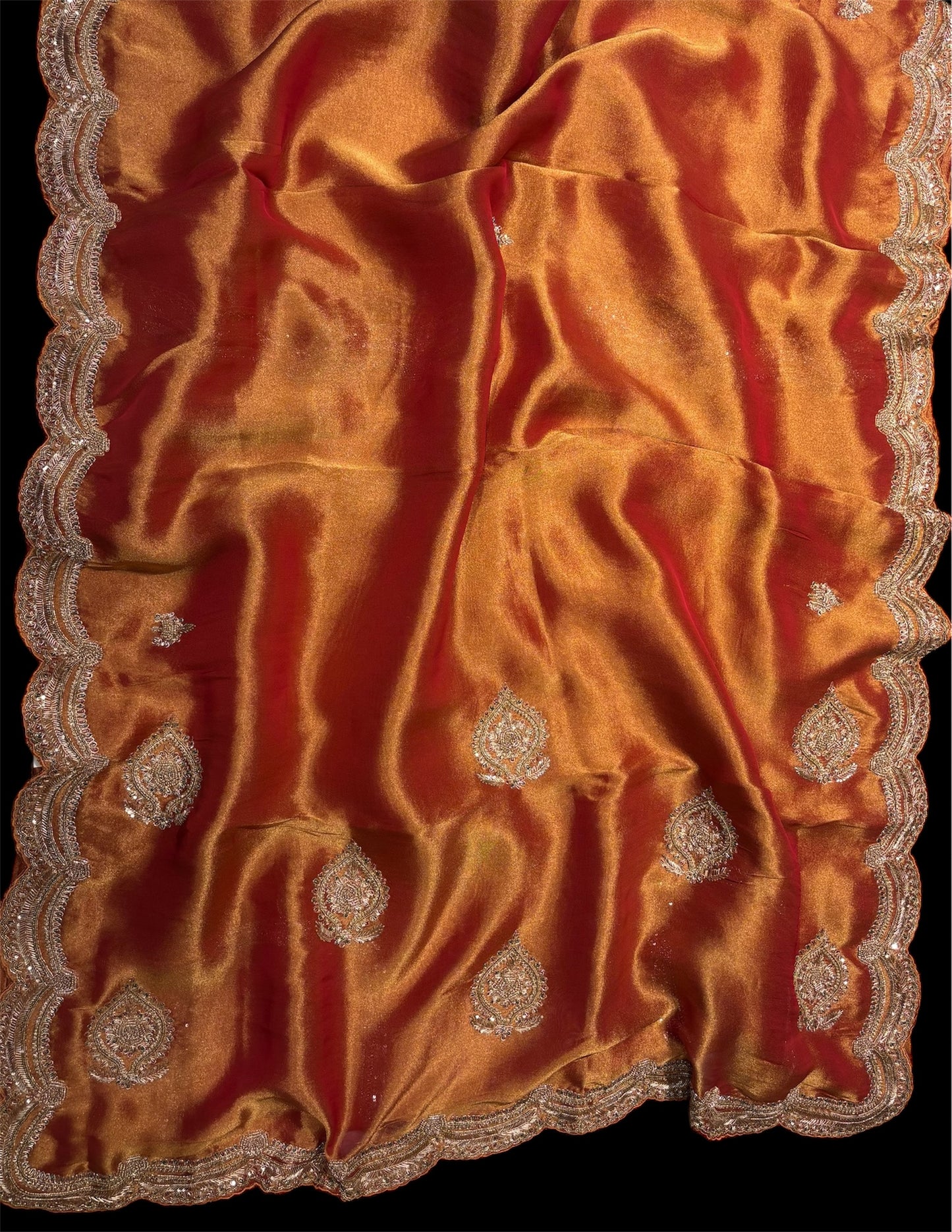 MAROON TISSUE SAREE WITH ZARDOZI & BEADS EMBROIDERY
