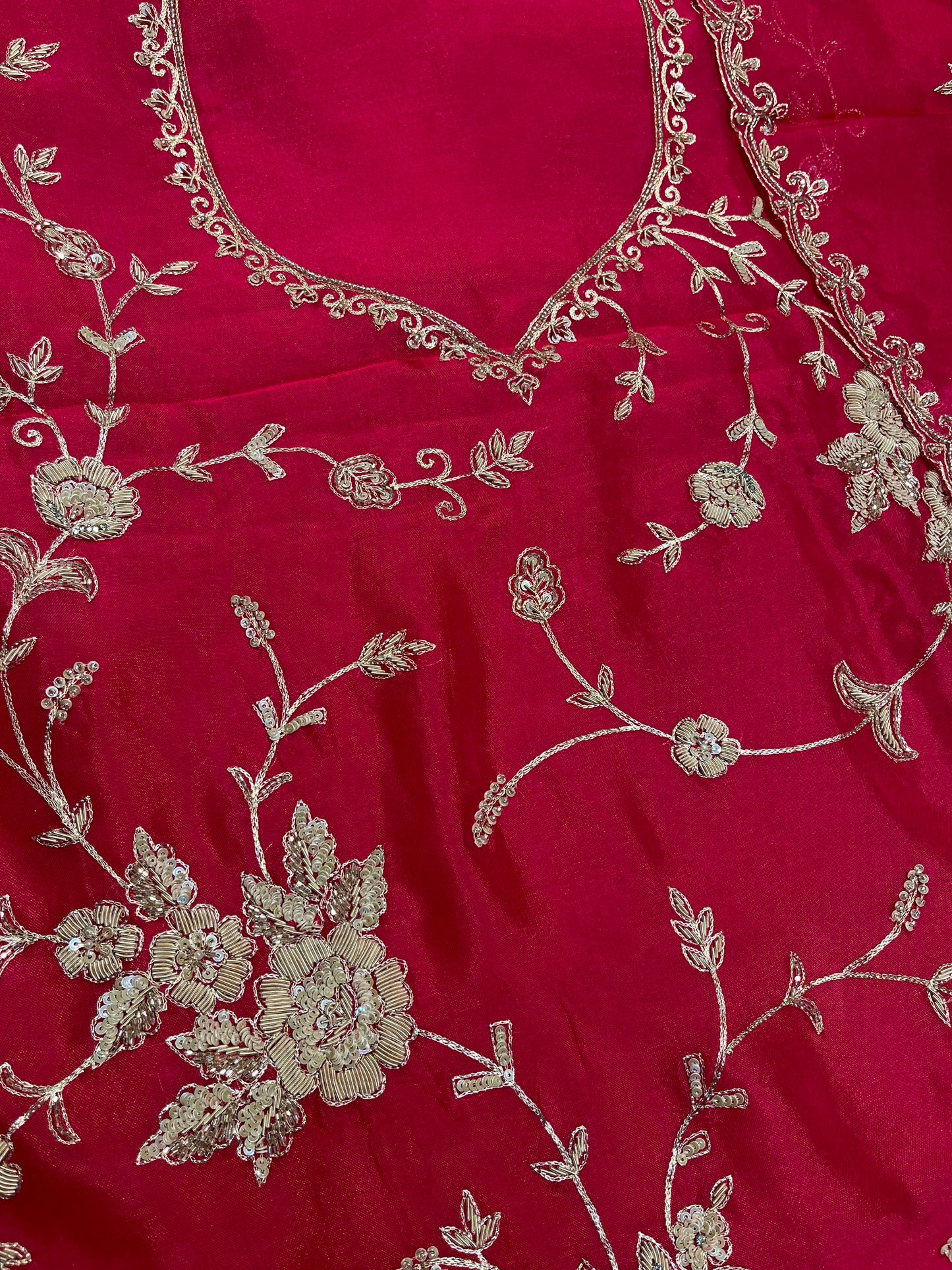 HOT PINK PURE ORGANZA EMBROIDERED UNSTITCHED SUIT WITH ZARDOZI & SEQUIN EMBROIDERY (DELIVERY IN 20 DAYS)