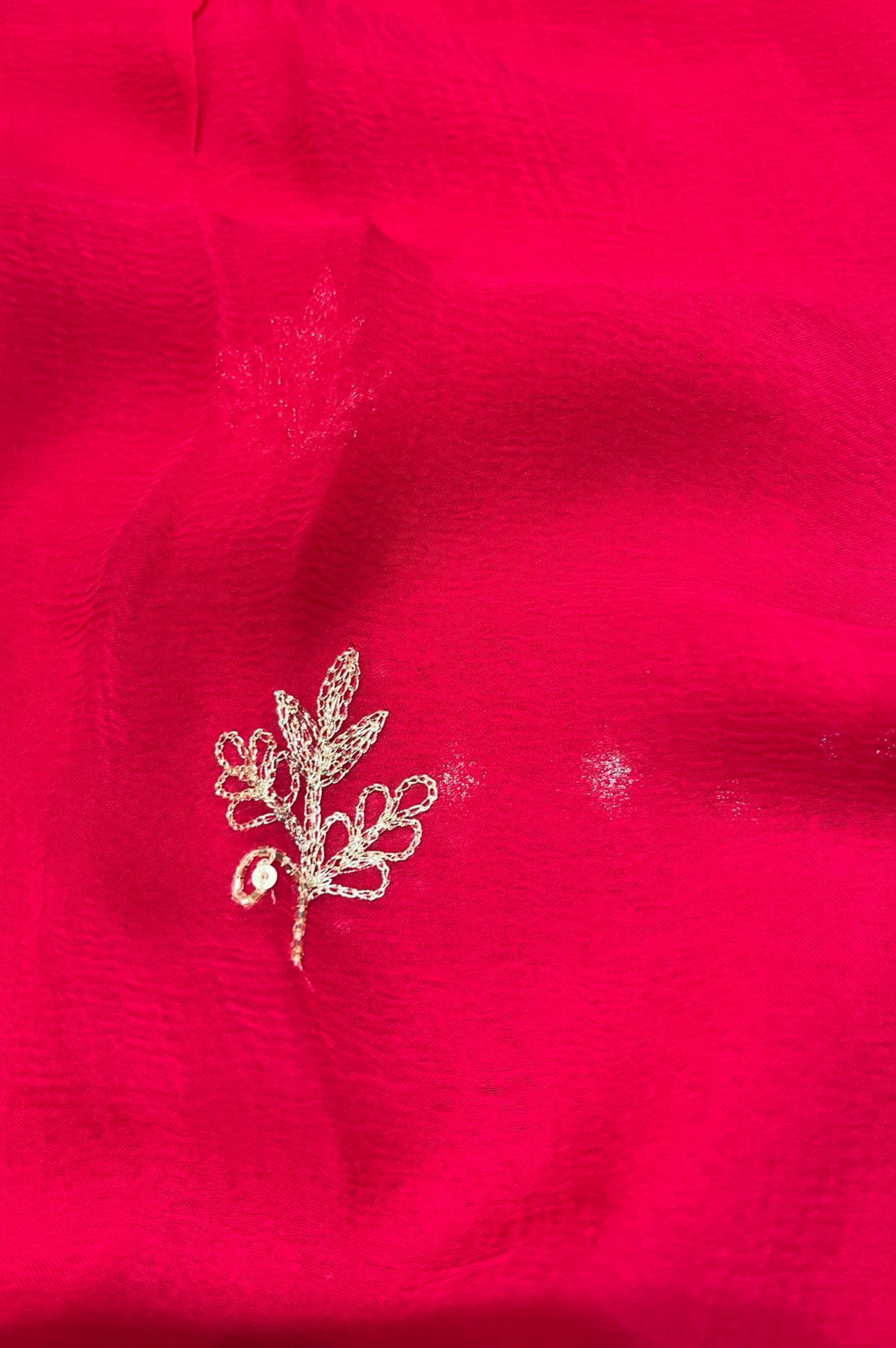 (DELIVERY IN 30 DAYS ) RED COLOUR CHIFFON EMBROIDERED SAREE